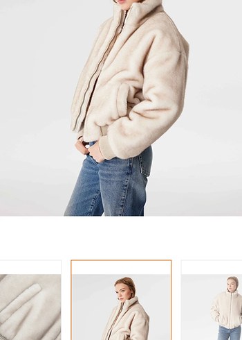 Twist Bej Kadın Yüksek Yakalı Peluş Mont - Görsel 3