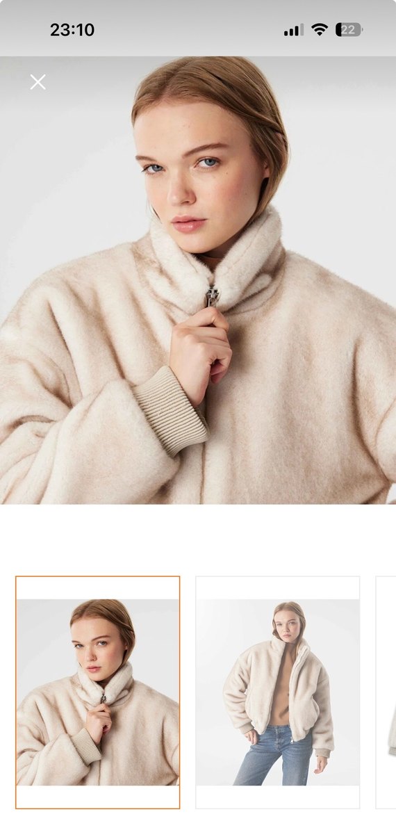 Twist Bej Kadın Yüksek Yakalı Peluş Mont - Görsel 2