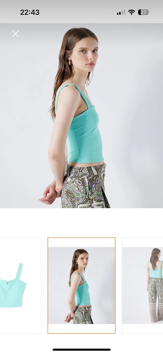 İpekyol Turkuaz V-Yaka Kolsuz Mini Büstiyer - Görsel 4