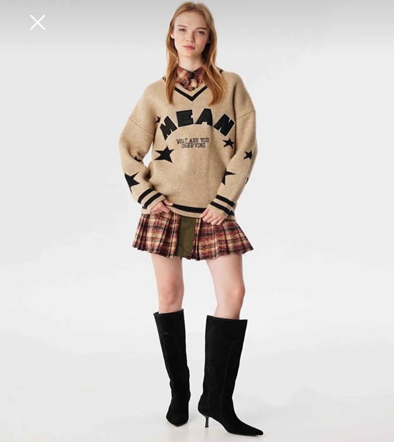 Twist Kahverengi Oversize Triko Kazak - Görsel 2