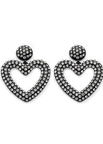 Gri Boncuklu Kalp Desenli Siyah Küpe - Görsel 2