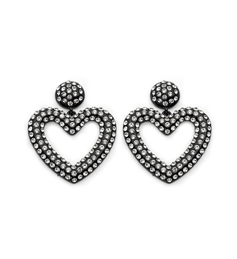 Gri Boncuklu Kalp Desenli Siyah Küpe - Görsel 2