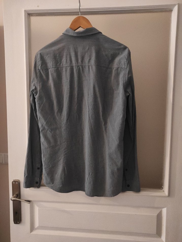 Gri Keten Erkek Gömlek Uzun Kollu - Görsel 2