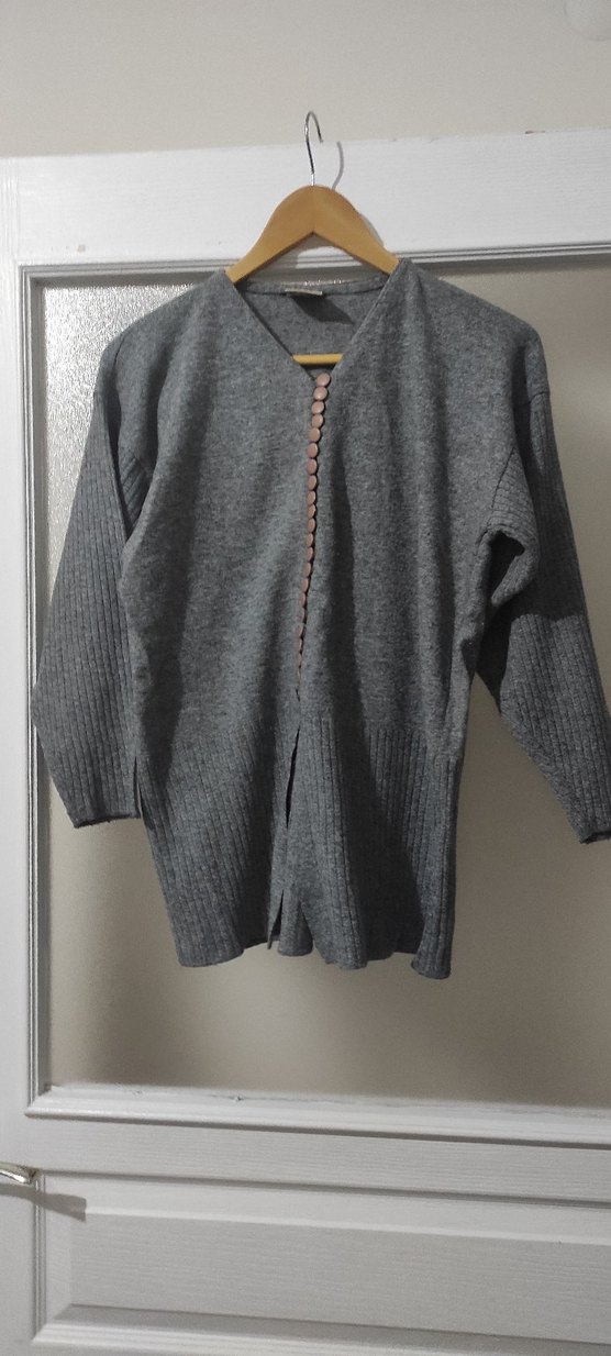 Gri Kadın Triko Uzun Etek ve Hırka Takımı - Görsel 3