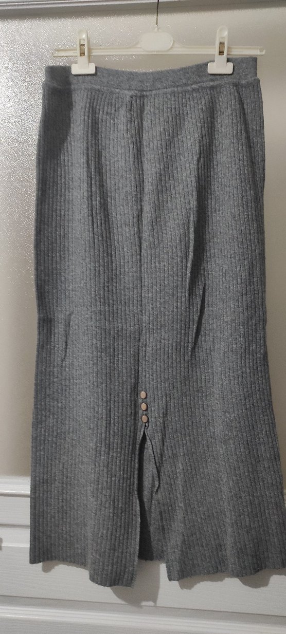 Gri Kadın Triko Uzun Etek ve Hırka Takımı - Görsel 5