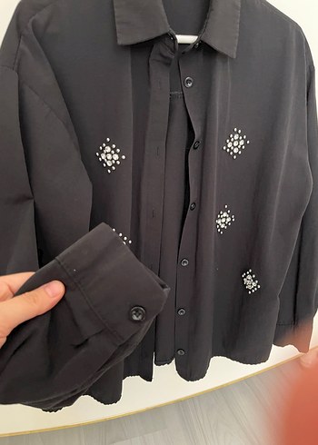 s Beden siyah Renk Düğmeli Siyah taşlı etek üstü Gömlek