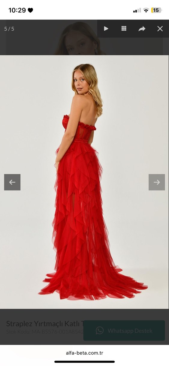 Kırmızı Straplez Uzun Abiye Elbise - Görsel 4