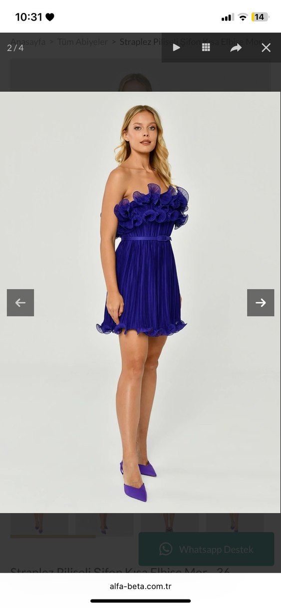 Mor Straplez Mini Abiye Elbise - Görsel 3