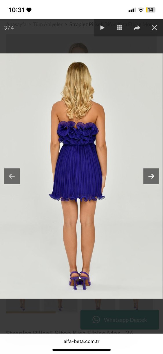 Mor Straplez Mini Abiye Elbise - Görsel 4