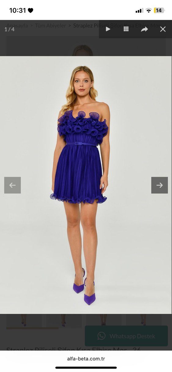 Mor Straplez Mini Abiye Elbise - Görsel 2