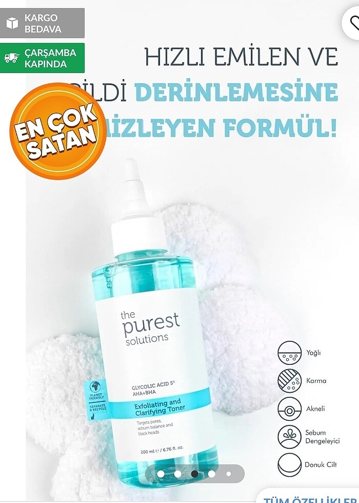 The Purest Solutions AHA+BHA Glikolik Asit Mavi Tonik - Görsel 3