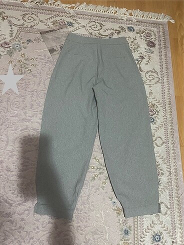 Yüksek bel pileli gri kumaş pantolon - Görsel 8