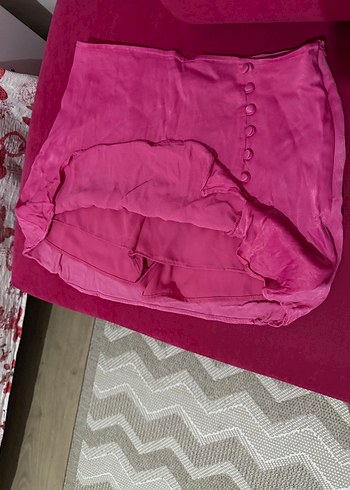 Düğmeli Pembe Mini Etek - Görsel 3