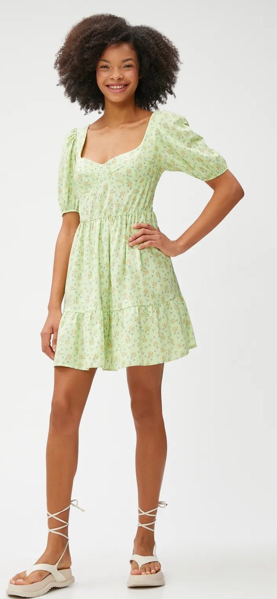 Yeşil V Yaka Midi Elbise - Görsel 3