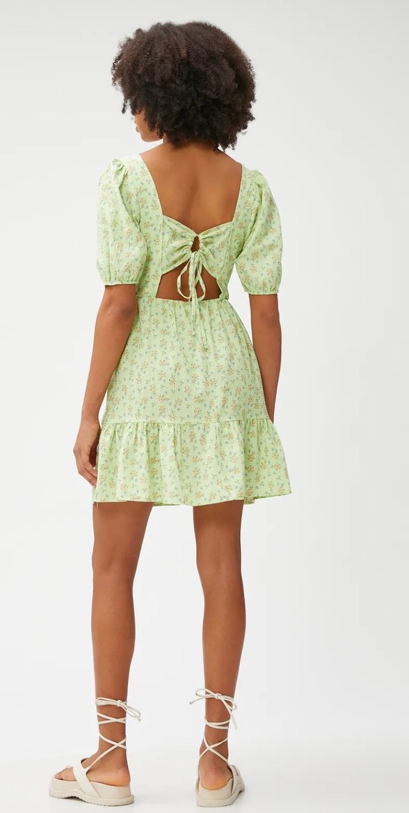 Yeşil V Yaka Midi Elbise - Görsel 2