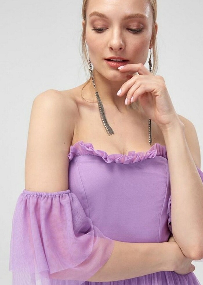 Trendyol marka lila elbise ( aynı lila tonunda küpe hediyeli ) - Görsel 2