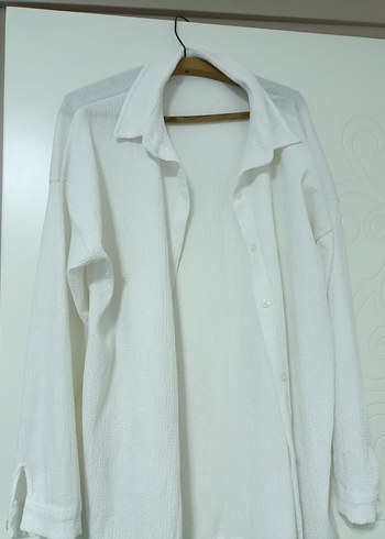 Kadın Beyaz Keten Uzun Kollu Gömlek - Görsel 2