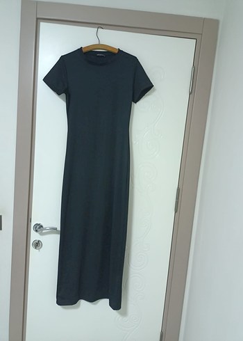 Siyah Kısa Kollu Uzun Basic Elbise - Görsel 3