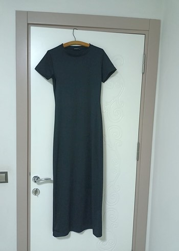 Siyah Kısa Kollu Uzun Basic Elbise - Görsel 2