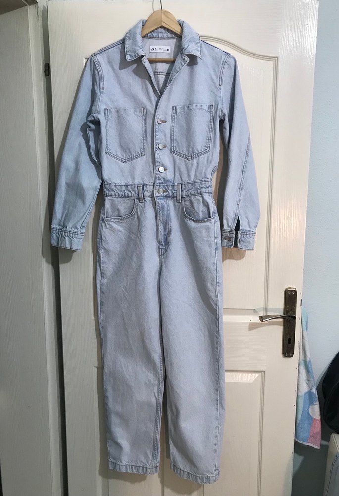 Düğmeli Mavi Kadın Denim Tulum - Görsel 2