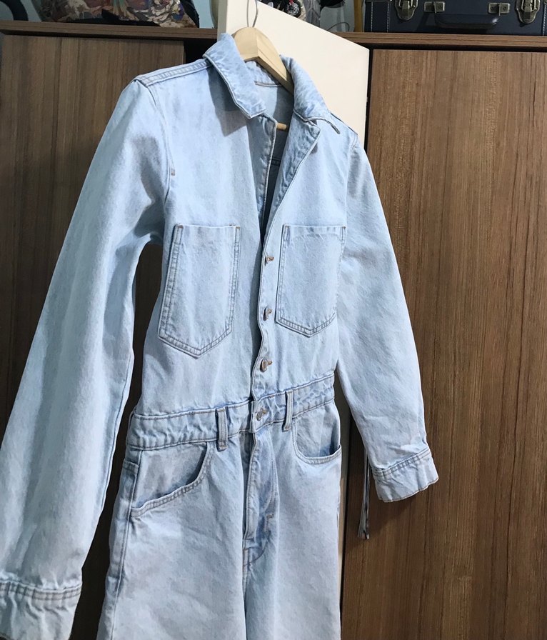 Düğmeli Mavi Kadın Denim Tulum - Görsel 3