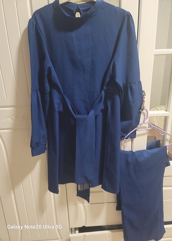 Mavi Kemerli Kadın Mini Tunik - Görsel 3