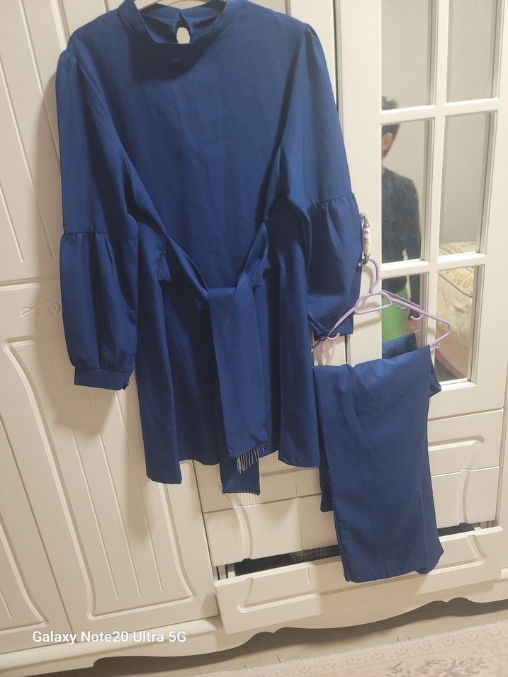 Mavi Kemerli Kadın Mini Tunik - Görsel 2