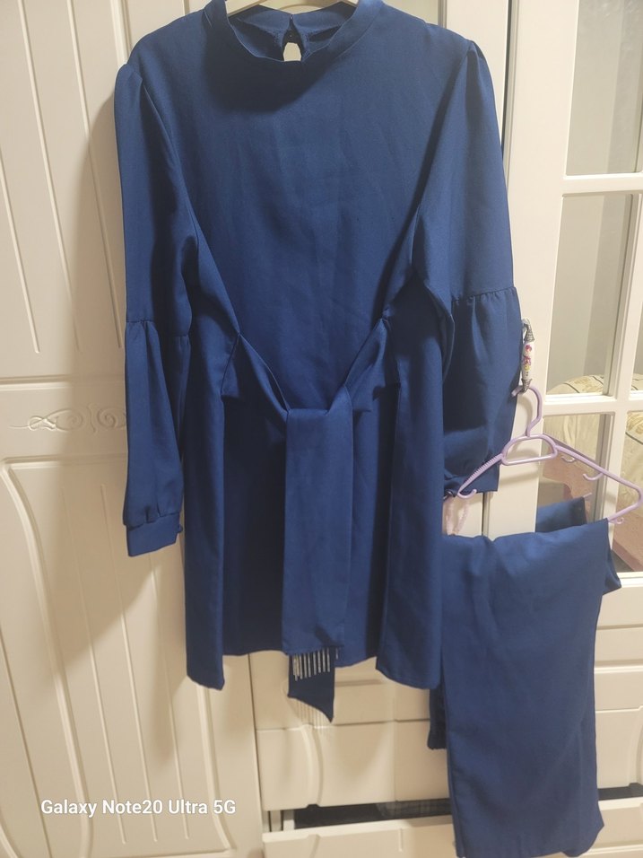 Mavi Kemerli Kadın Mini Tunik - Görsel 3