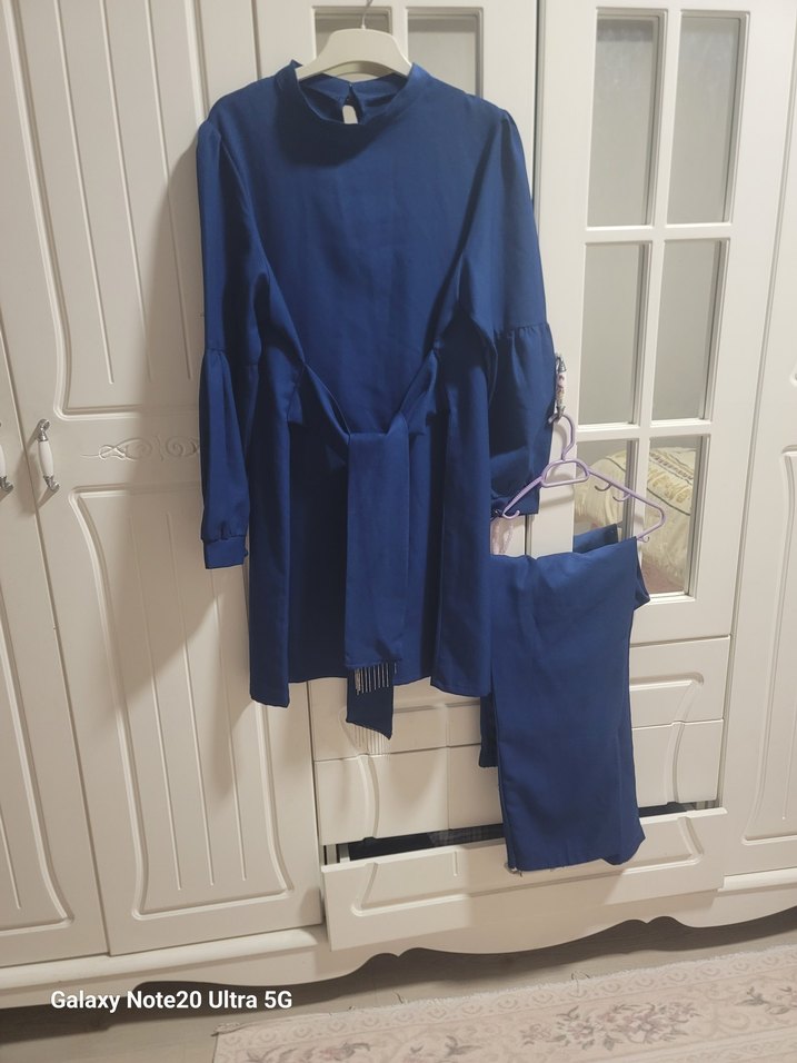 Mavi Kemerli Kadın Mini Tunik - Görsel 4