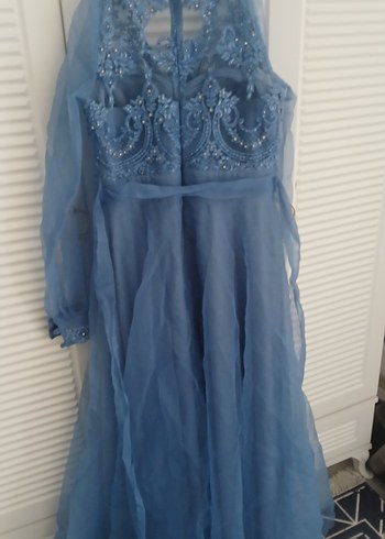 Mavi Nakışlı Uzun Kollu Bohem Kadın Elbise 42 44 beden - Görsel 2