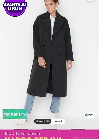 Antrasit Yün Karışımlı Uzun Kaban