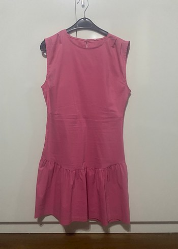 s Beden pembe Renk Pembe Kolsuz Midi Elbise