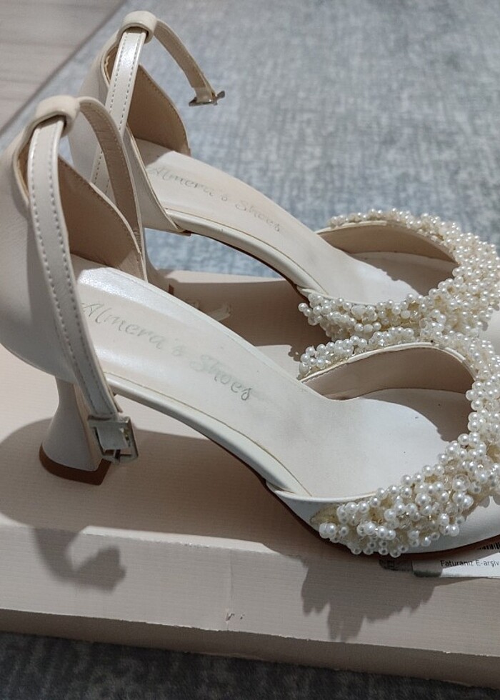 İnci topuklu beyaz topuklu - Görsel 3