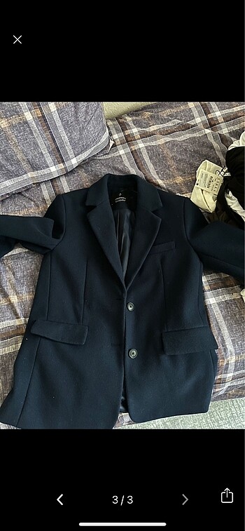 s Beden Stradivarius yün blazer ceket lacivert