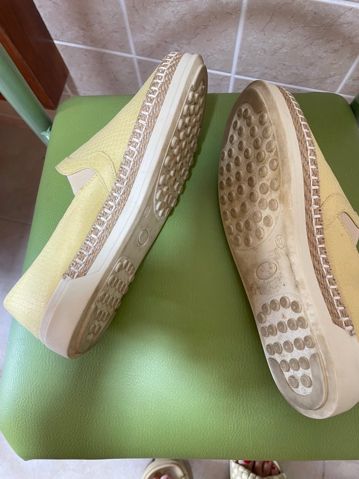 Sarı deri hasır detaylı espadril. - Görsel 4