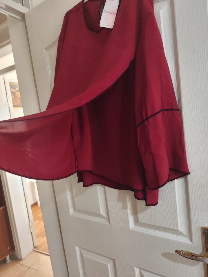 Bordo Uzun Kollu Salaş Keten Tunik - Görsel 2