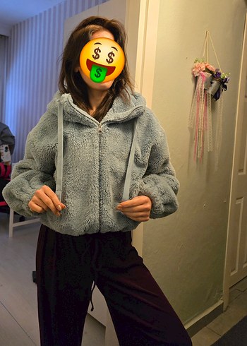 Berskha Mavi Peluş Mont - Görsel 4