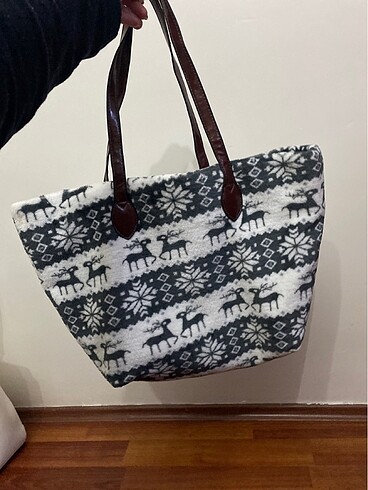 Peluş geyik desenli çanta