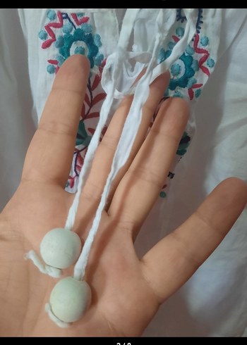 m Beden Nakışlı Beyaz Bohem Kısa Kollu Bluz