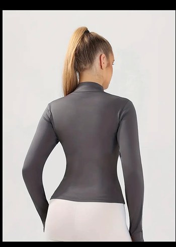 Gri Fermuarlı Uzun Kollu Spor Üst - Görsel 2