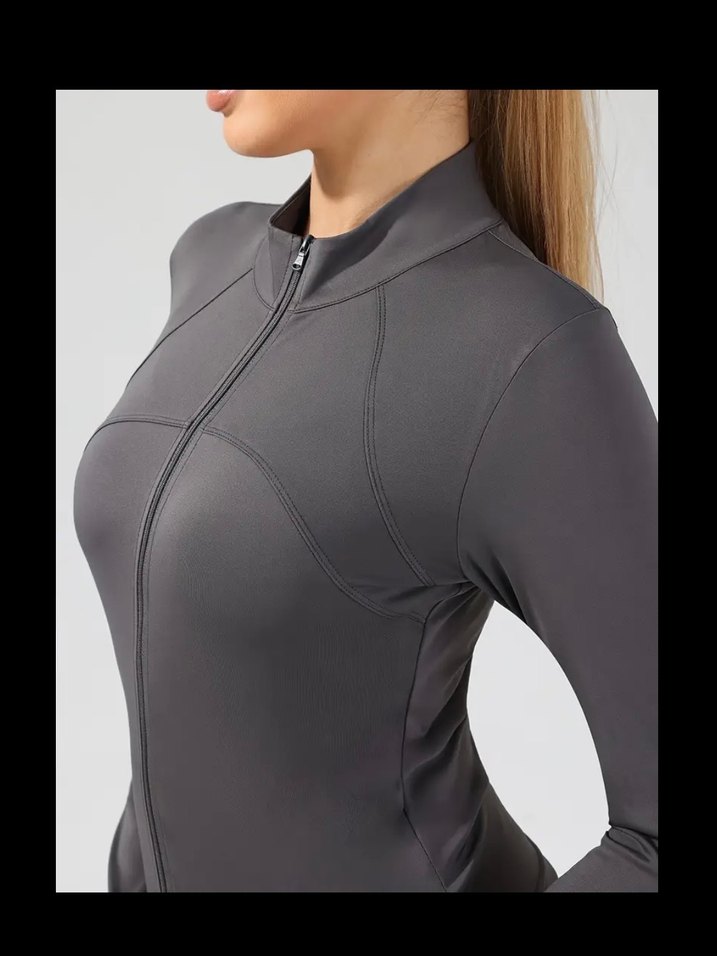 Gri Fermuarlı Uzun Kollu Spor Üst - Görsel 4