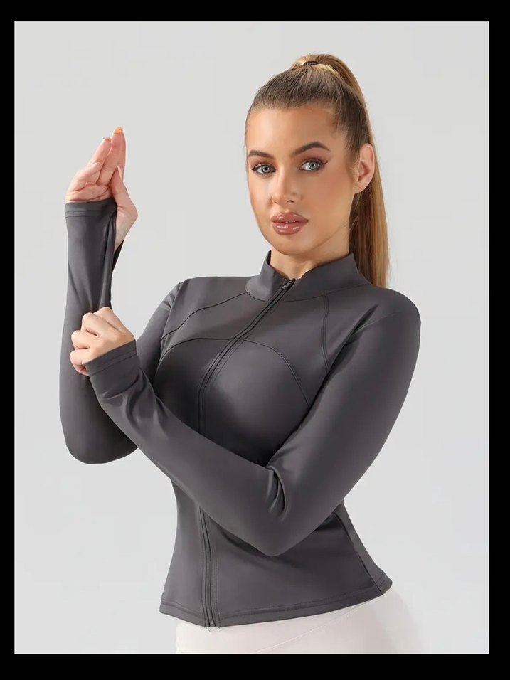 Gri Fermuarlı Uzun Kollu Spor Üst - Görsel 3