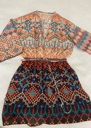 Boncuk Detaylı Bağcıklı Mini Bohem Tunik