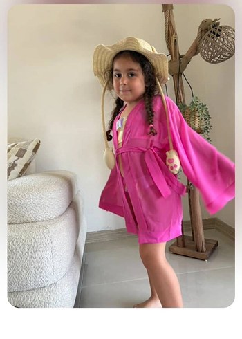 Kız Çocuk Pembe İpek Görünümlü Bornoz