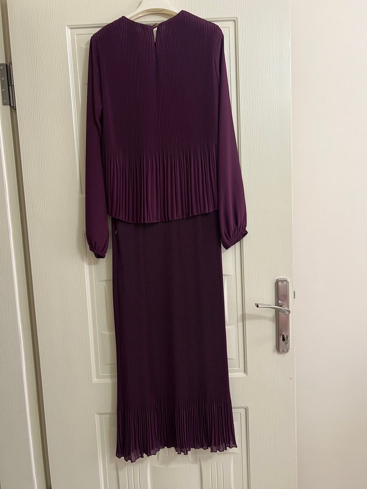 Kadın Mor Piliseli Uzun Elbise - Görsel 4