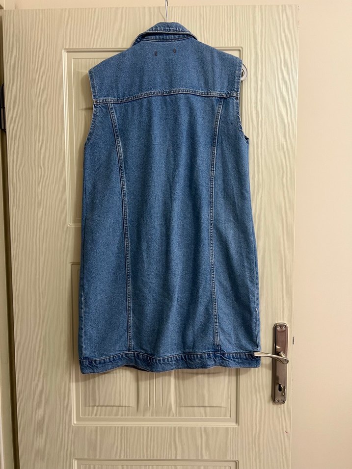 Düğmeli Kolsuz Denim Ceket - Görsel 3