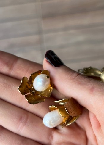 American Vintage Vintage pirinç ve gerçek inci Uzun Boncuklu earcuff stil küpe
