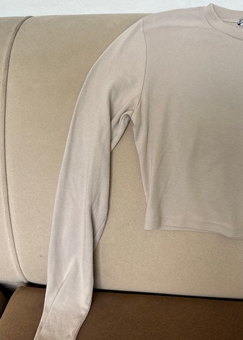 Bej Keten Kadın Kısa Kollu Tişört - Görsel 3