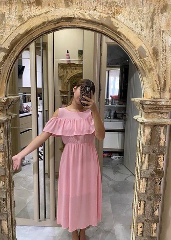 Pembe Uzun Kadın Elbise