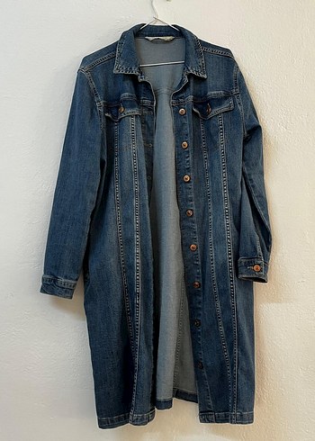 Düğmeli Mavi Midi Denim Ceket LCW